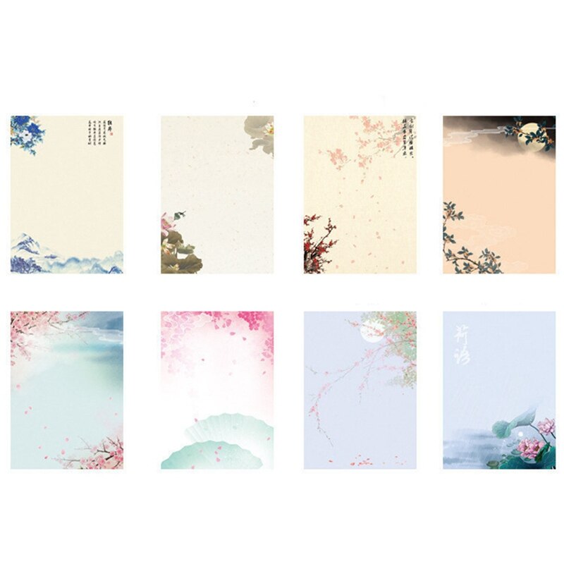 8 pçs/lote vintage retro estilo chinês antigo flor carta conjunto de papel papelaria carta almofada para escritório escola