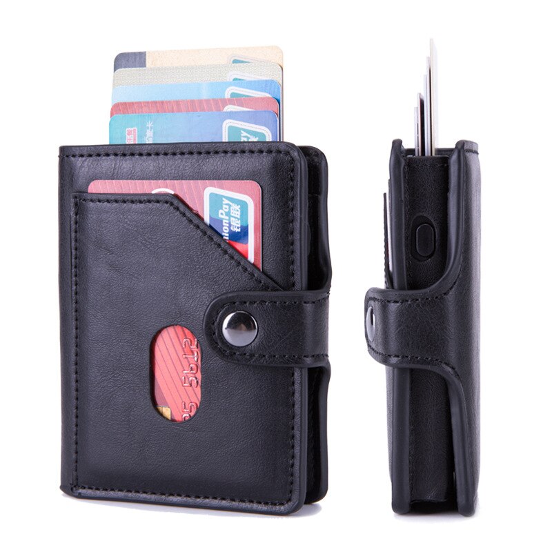 Pitébo – boîte à cartes en cuir NFC en fibre de carbone, brosse antivol, pack de cartes pour hommes et femmes, bouclier de grande capacité RFID pop-up automatique