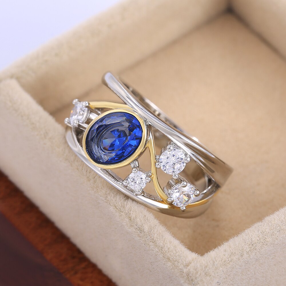 Huitan nuovo di tendenza Lustro Ovale Blu Delle Donne di Pietra Squilla I Monili Elegante Anello Proposta di Impegnarsi Del Partito Anelli di Alta Qualità di Trasporto di Goccia