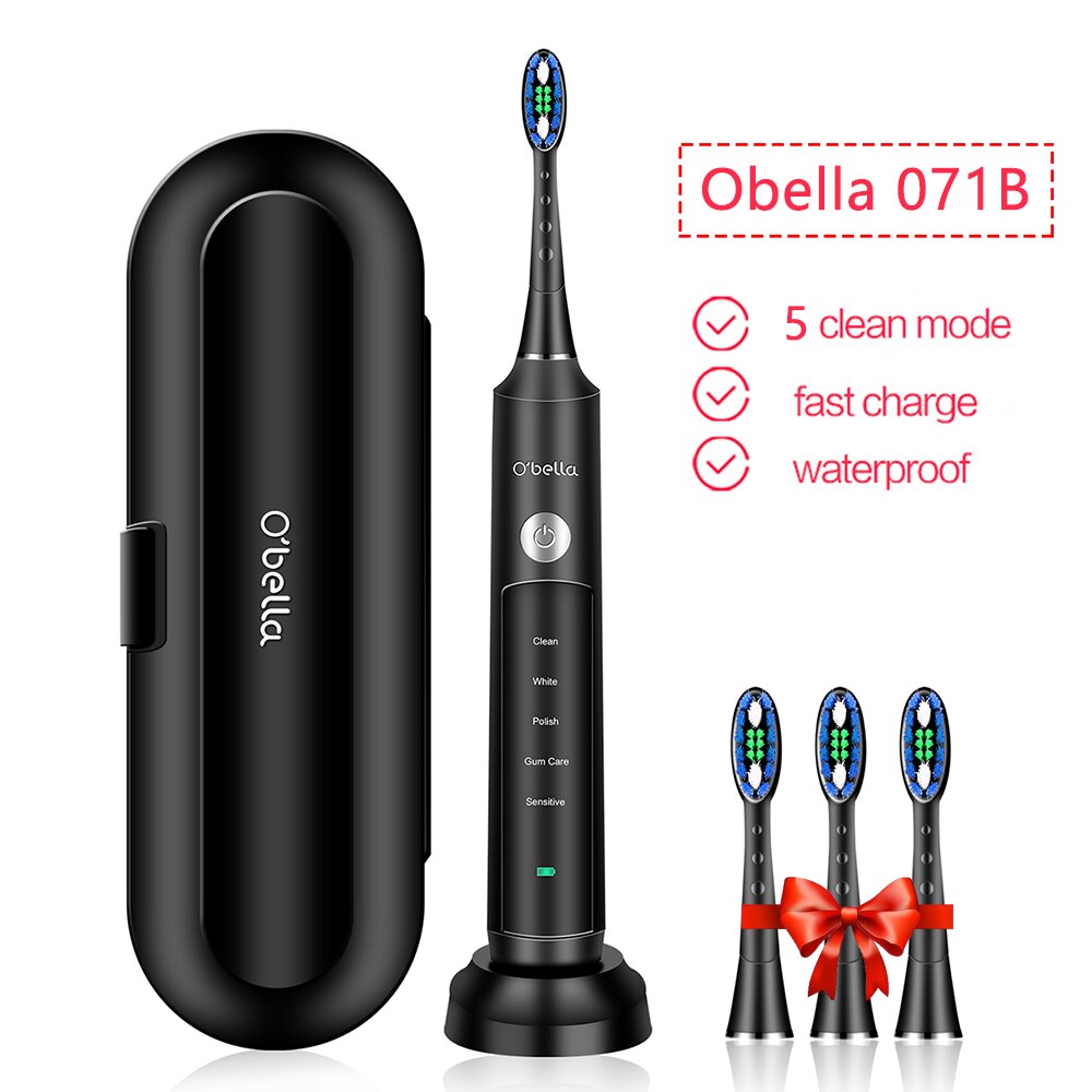 Podwójna elektryczna soniczna szczoteczka robić zębów H9 dorosły zegar 5 tryb USB akumulator ząb 10 wymienne główki robić szczoteczki 2 Travle Obudowa: Obella 071B czarny