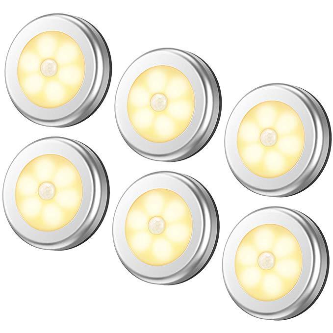 1Pcs 6LED PIR Body Motion Sensor Wall Light Led Night Light Battery for Closet, Stairs, Basement Hallway Wall Cabinet Luminarias