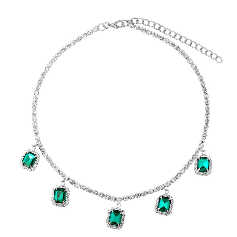 Caraquet-Colgante cuadrado de cristal en 7 colores para mujer, collar de lujo con diamantes de imitación, cadena de tenis, Gargantilla, joyería brillante: 037812GN