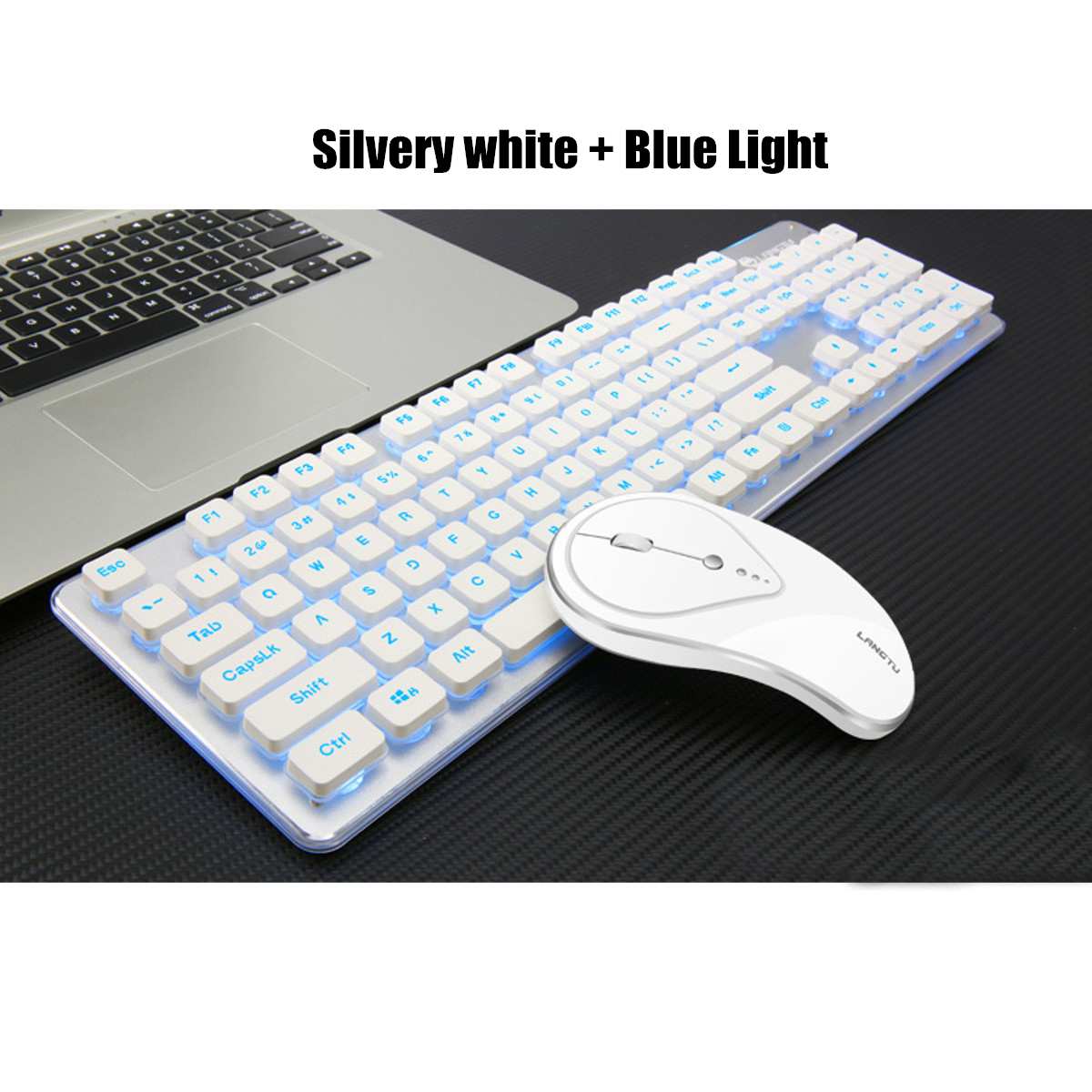 2.4G Wireless Backlit Silent Keyboard and Combo For PS4 Home Office Laptop Desktop Ergonomic Waterproof Wireless Keyboard: White