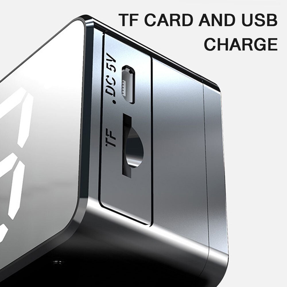 Digital Alarm Clock Smart Wireless Bluetooth Speaker Alarm Clock Stereo Subwoofer with Temperature Monitor Dimmable Display