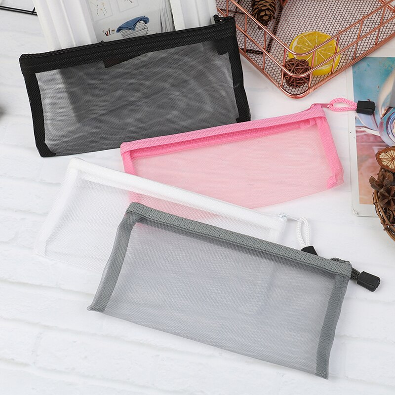 Simple Transparent Mesh Pencil Case Office Student Pencil Cases Nylon Kalem Kutusu School Supplies Pen Box