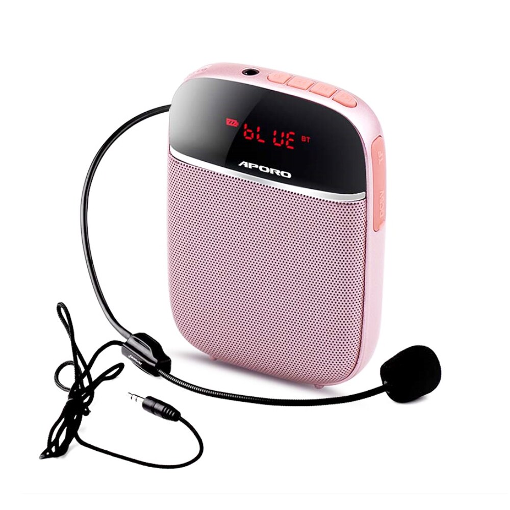 Amplificatore vocale portatile T3 da 10W con musica amplificata del suono riproduzione di microfono cablato altoparlante per cuffie per insegnanti di riunioni di classe: rosa