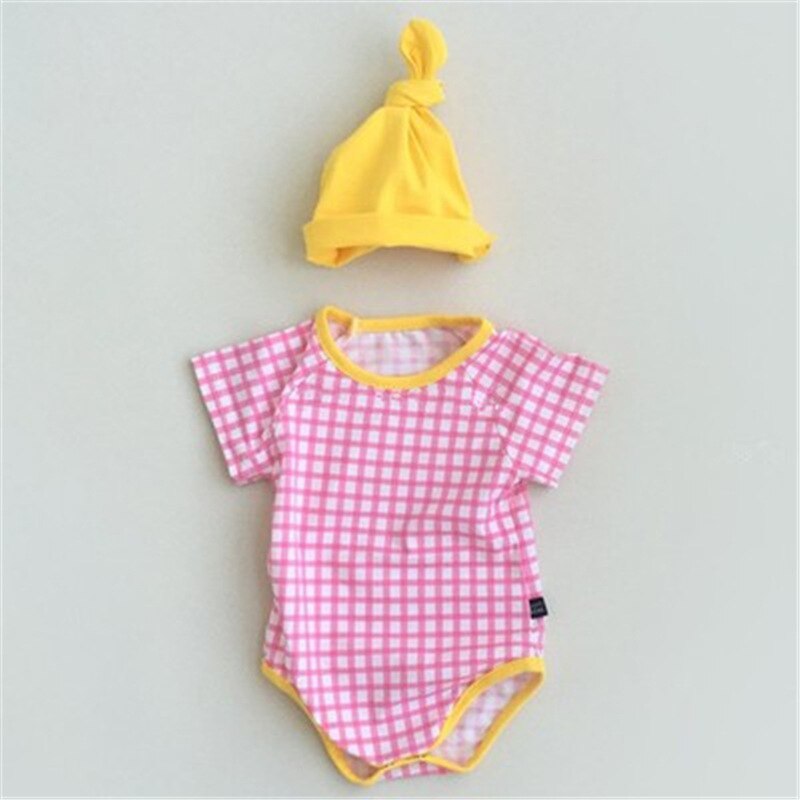 3731 zomer babykleding met korte mouwen, snoepkleurige ruitjes, kruipkleding, romper en muts voor 1 jaar oud voor meisjes en jongens: Roze / 73cm(6-9m)