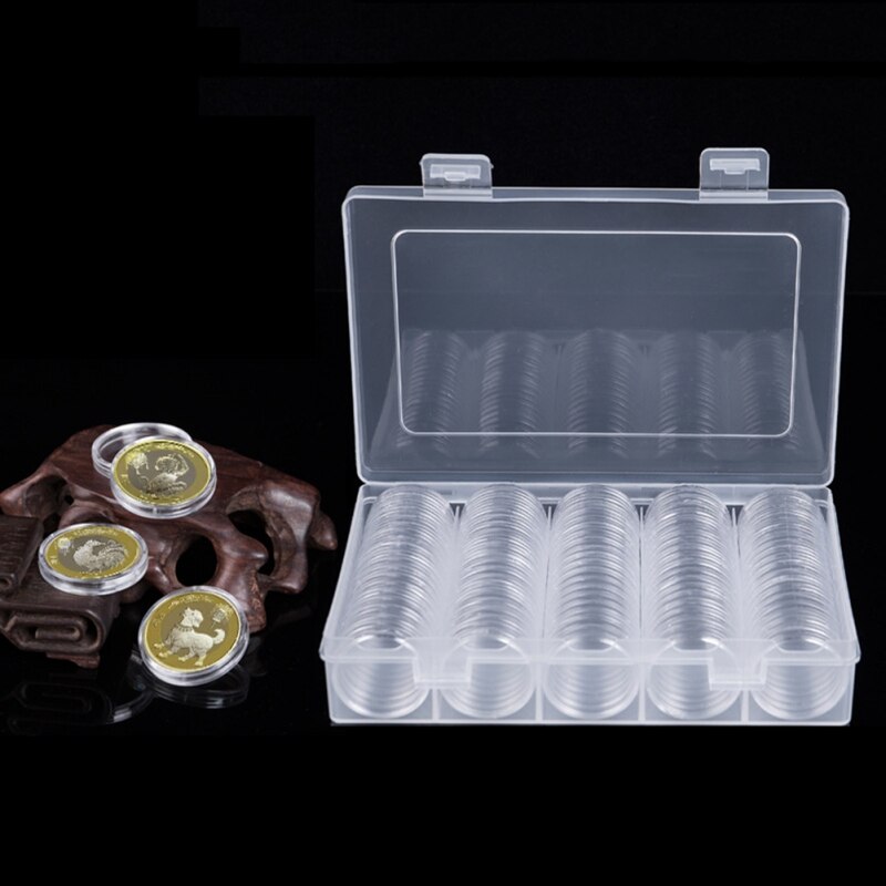 100pcs/ lot 27mm Commemorative Coin Storage Box Round Coin Holder in a Box Storage Organizer Coin Collection Box Container