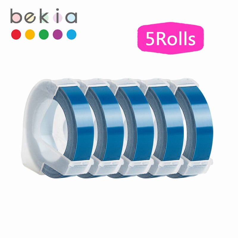 5 rolek 9mm 3D tłoczenie taśmy etykietowe kompatybilny Dymo drukarka etykiet do maszyn do pisania i taśmy do Dymo 1540 1880 1610 12965 Motex E101 202: White on Lake blue