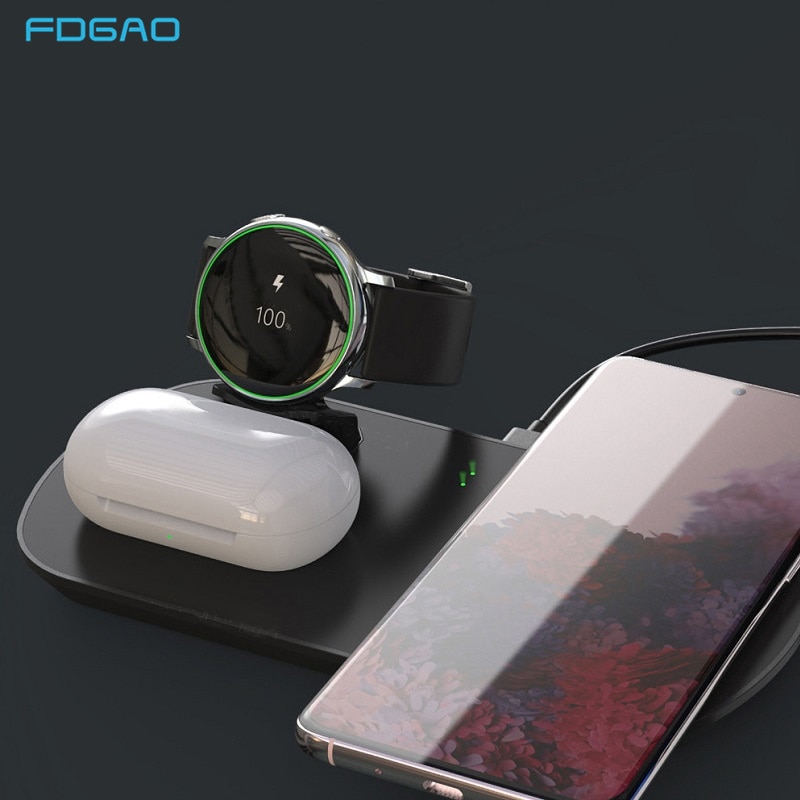 Fdgao 10W Snelle Lading 3 In 1 Qi Draadloze Oplader Voor Samsung Galaxy Horloge Actieve Knoppen Iphone Airpods 2 pro Opladen Dock Station