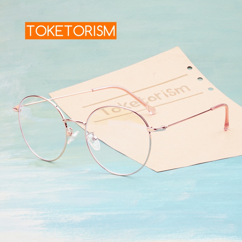 Toketorism-lunettes rondes métal rose or | Lunettes d'ordinateur légères bleues, monture de spectacle vintage pour femmes, 6213