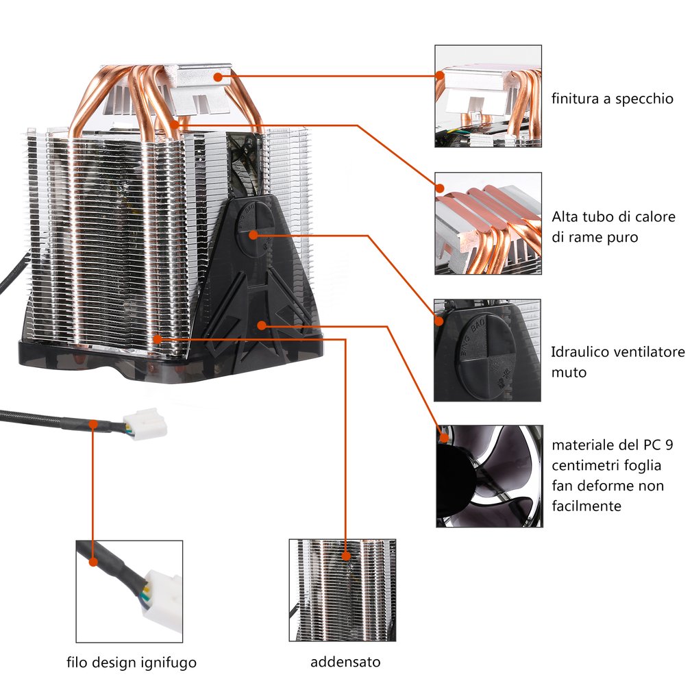 LESHP CPU Cooler - Ultra Stil 20dB(A) - 90mm Ventilator - Vier Pure Koperen Heatpipes - Lange Levensduur Compact