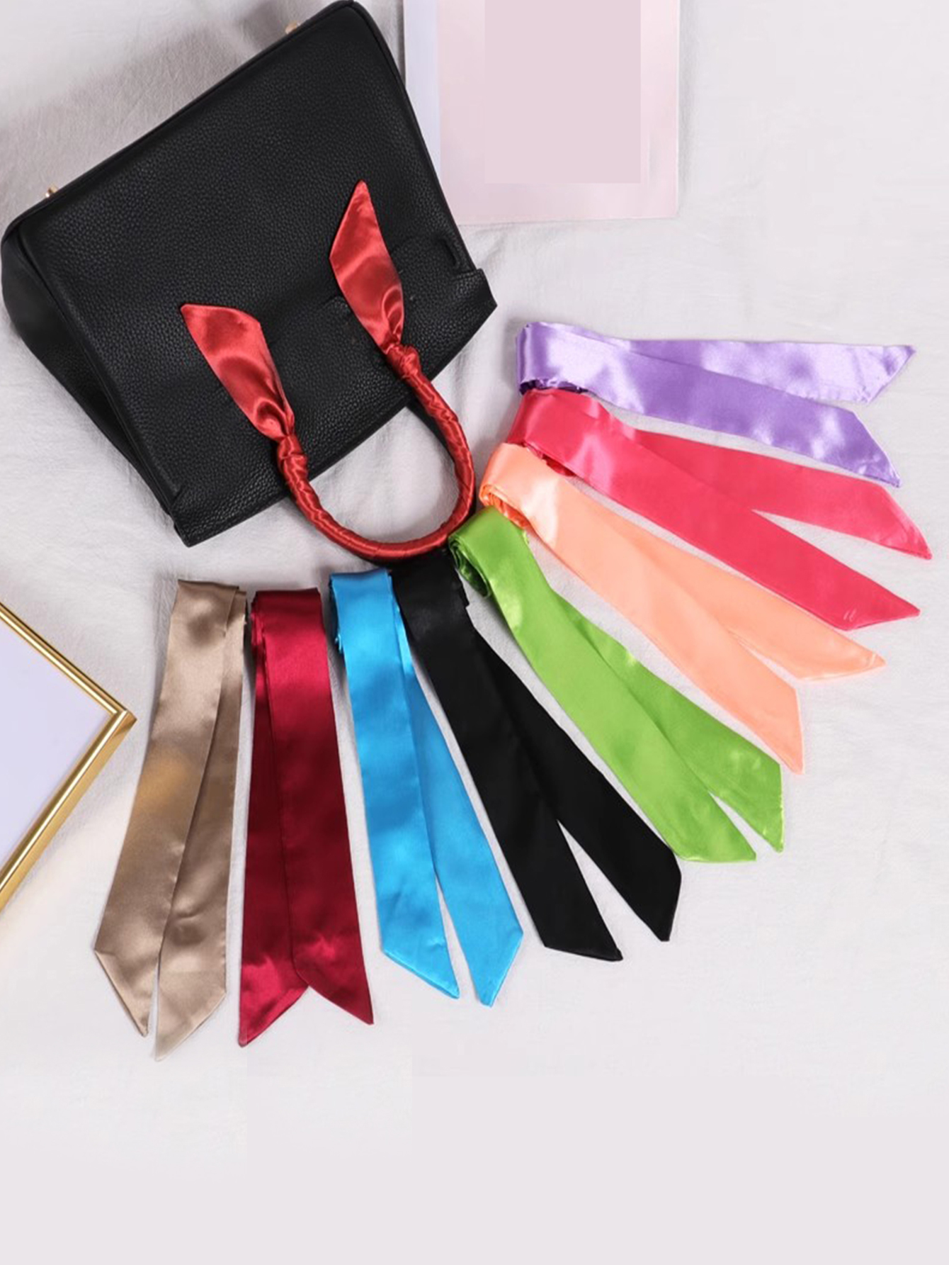 Mulher lenço de seda magro longo tira de cabelo fita de seda pequeno pescoço cachecóis saco alça fita lenço senhoras gravata 4cm * 90cm