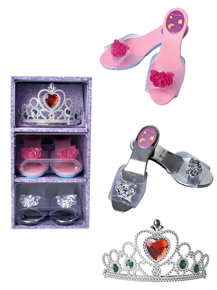 Børn prinsesse kjole op simulering kosmetik boutique prinsesse sko hovedbeklædning smykker sæt til piger kjole op legetøj