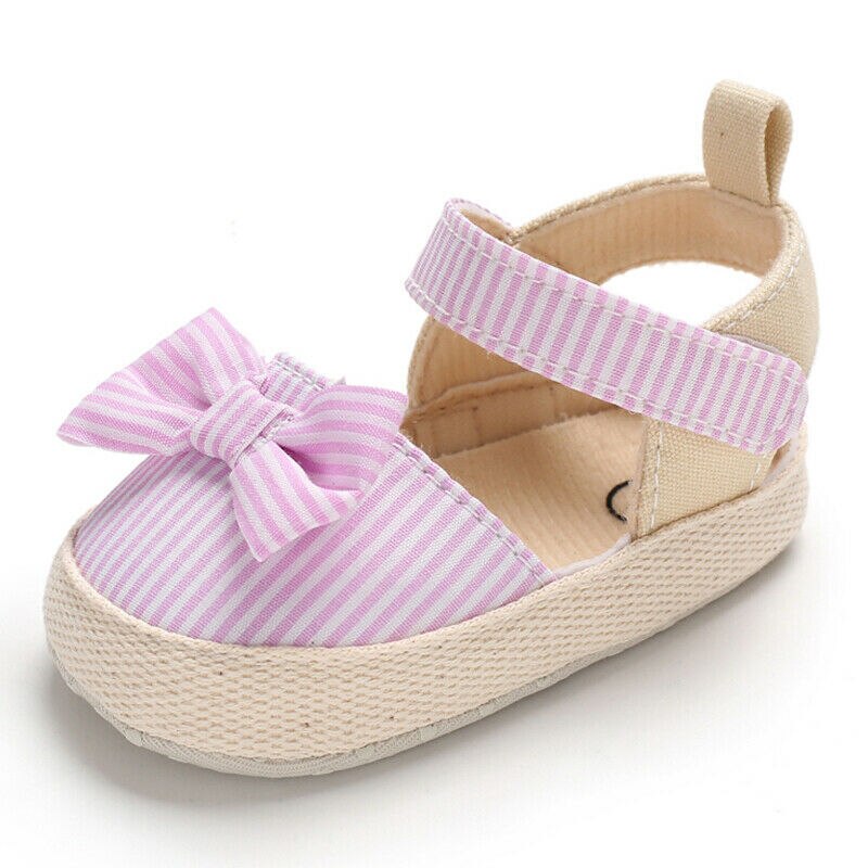 Chaussures à sabots pour bébés filles | Sandales à semelle souple, à rayures et nœud papillon, chaussures d'été pour tout-petits, chaussures de fête