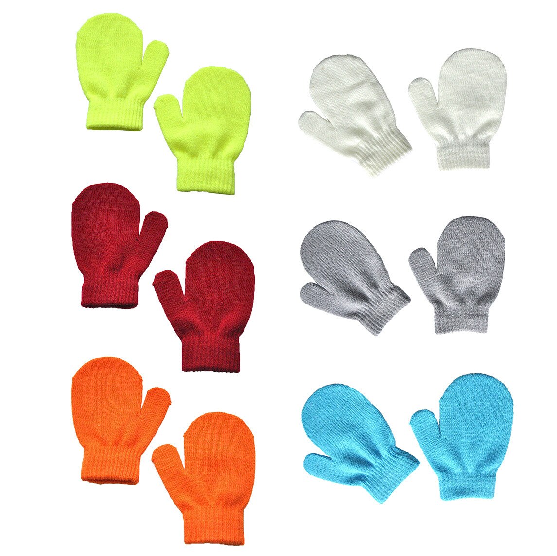 6 paires de mitaines en tricot pour bébé, mignonnes, chaudes, pour l'extérieur, pour fille et garçon, hiver: D