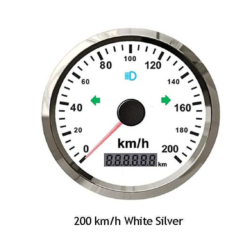 85Mm Gps Snelheidsmeter Gauge 125 Km/h 200 Km/h Waterdichte IP67 Snelheidsmeter Kilometerteller Universele Voor Auto Vrachtwagen Boot Motor 12V/24V: White Silver 200