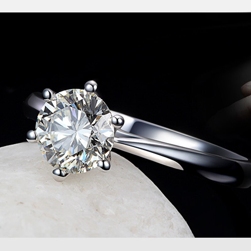 Vrouwen Bridal Wedding Engagement Classic Vinger Ringen Super Shiny Cubic Zirkoon 925 Sterling Silver Crystal Sieraden