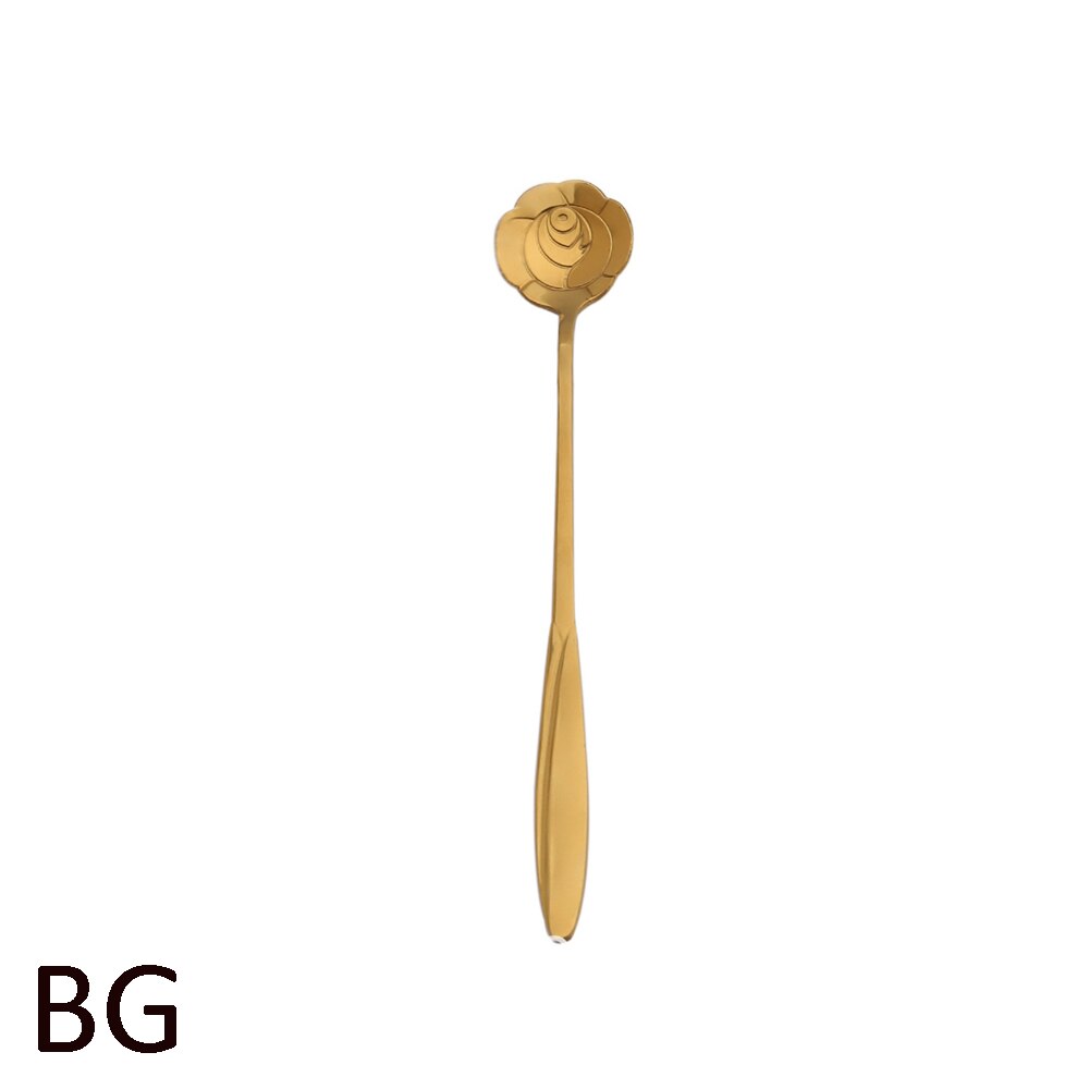 Rustfrit stål ske blomster guld ske lang håndtag sukker dessert teske bar cafe service: B guld