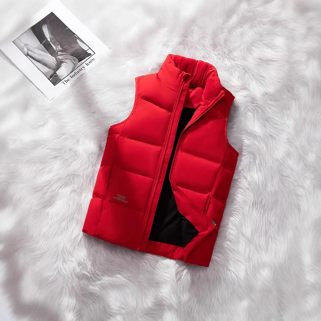 Chaleco de plumón de pato blanco grueso Unisex, chaqueta roja cálida con cuello levantado, chaleco de talla grande para hombres y mujeres, ropa informal de otoño e invierno