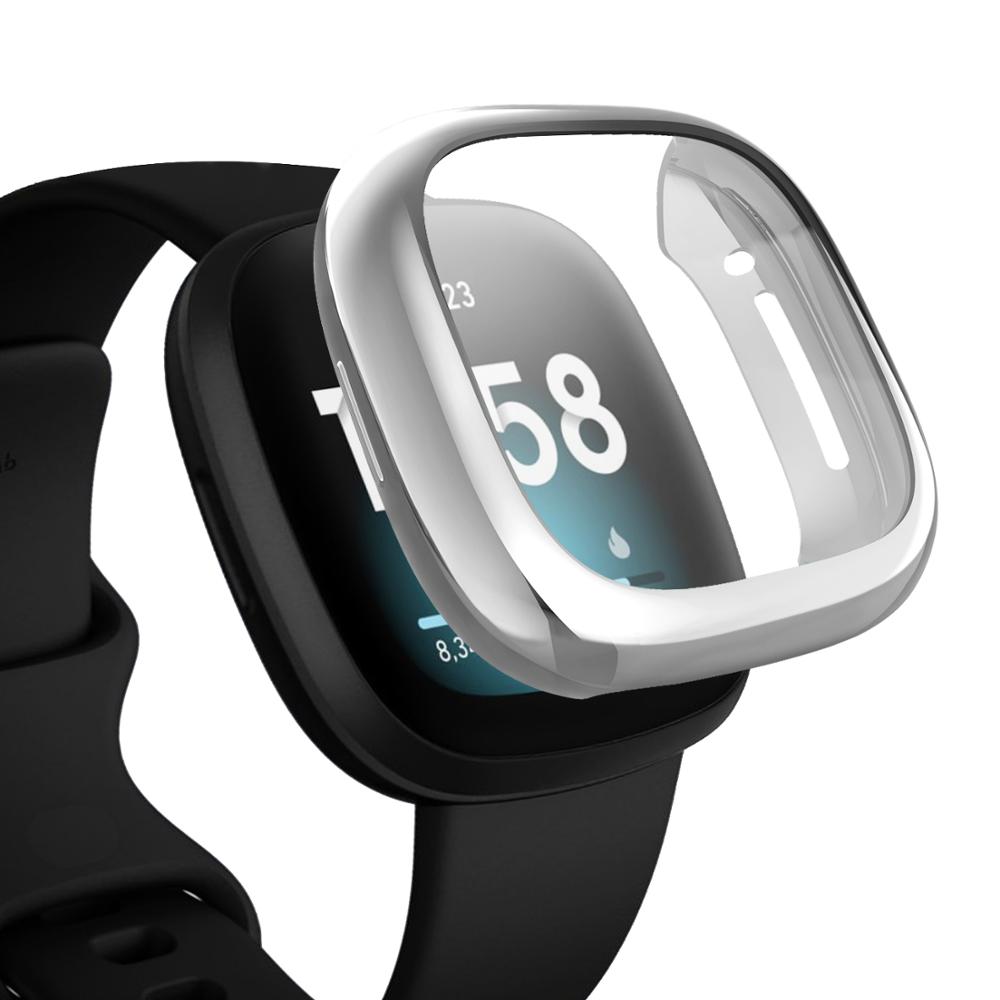 Tpu Case Met Beschermende Film Voor Fitbit Versa 3 Waterdichte Horloge Shell Cover Screen Protector Voor Fitbit Versa 3 Smartwatch: Zilver
