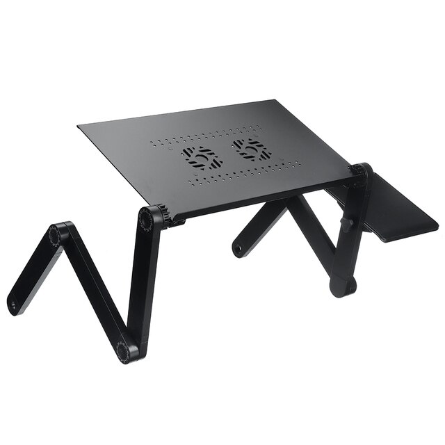 Portable Aluminum Folding Computer Desk Notebook Desk Laptop Stand Lapdesk For TV Bed Sofa Notebook Table With Mouse Pad: Black Double Fans