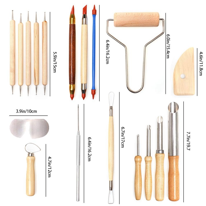 Juego de 61 Uds de herramientas de cerámica para manualidades de polímero DIY, herramientas para moldear arcilla, cerámica, cerámica de madera, escultura, juego de herramientas de limpiador de arcilla