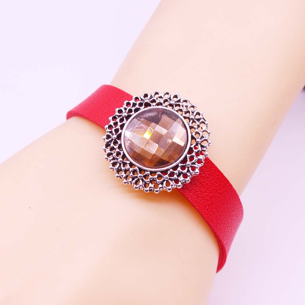 Button Adjust Leather Bracelet Crystal Fine For Women Jewelry