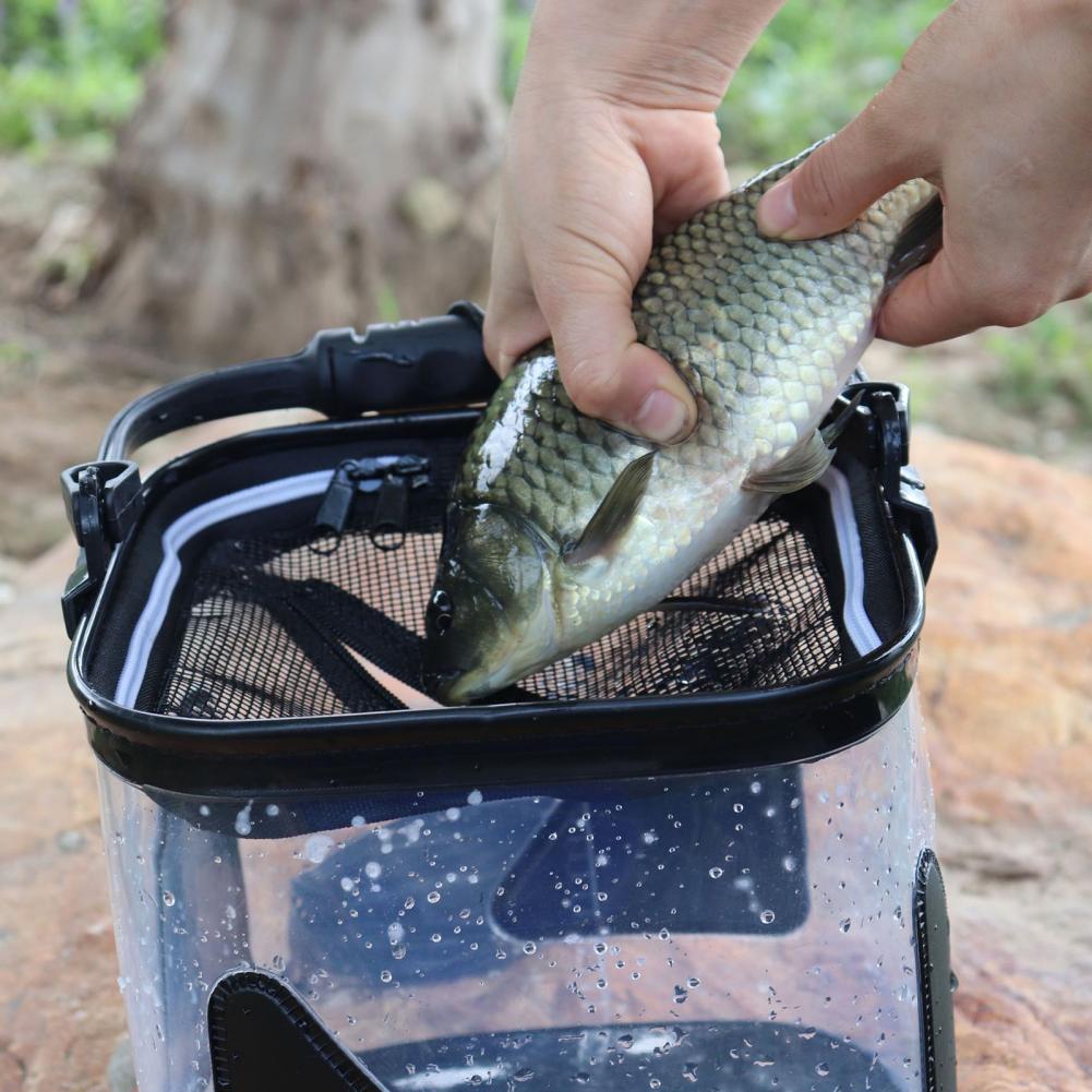 Cubo de pesca transparente, barril de pesca práctico, Mini barril de pesca EVA, plegable de plástico para exteriores