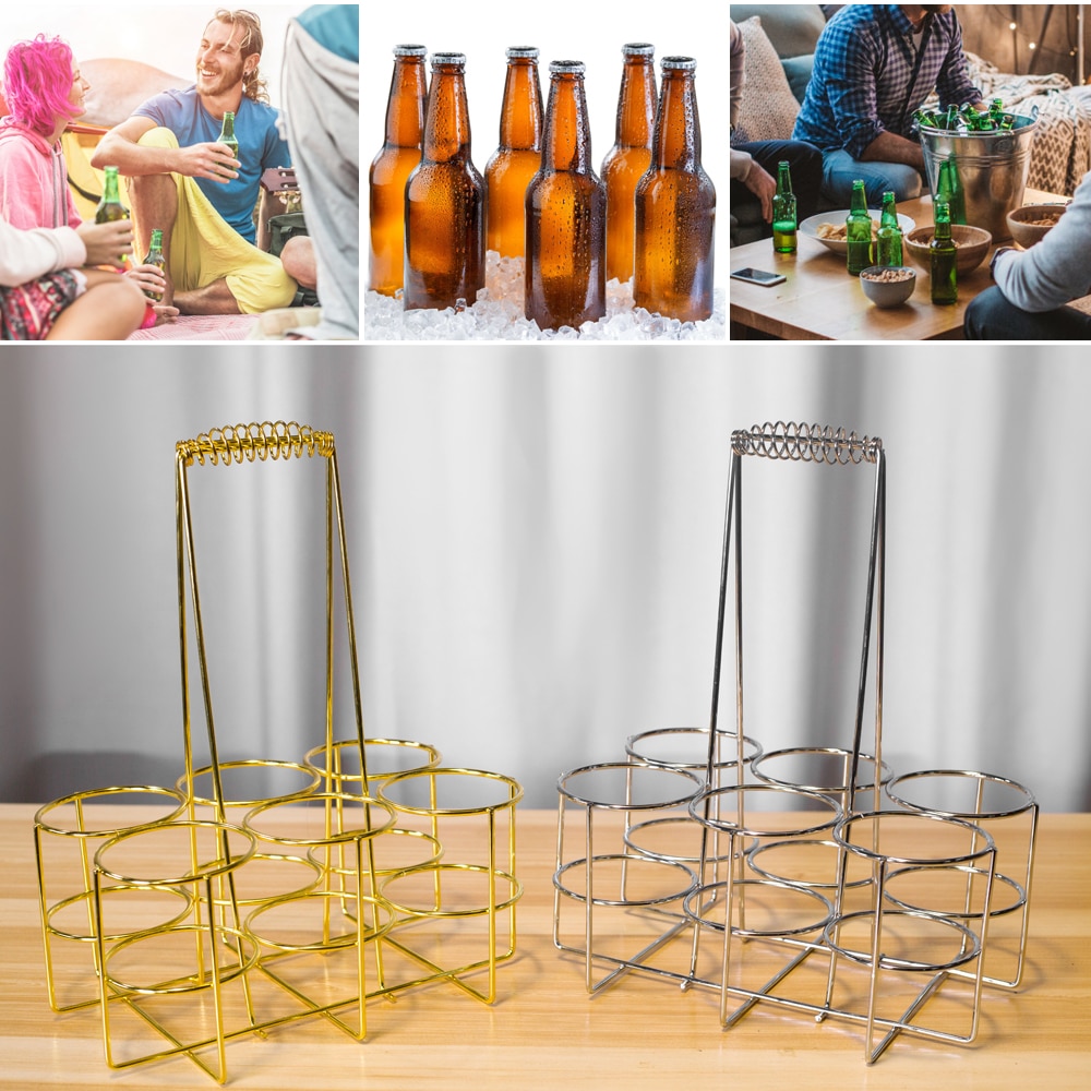 6 flaskor hotellbar fest ölställ korg rostfritt stål öl bärställ korg vin caddie stativ för bbq hotell bar fest
