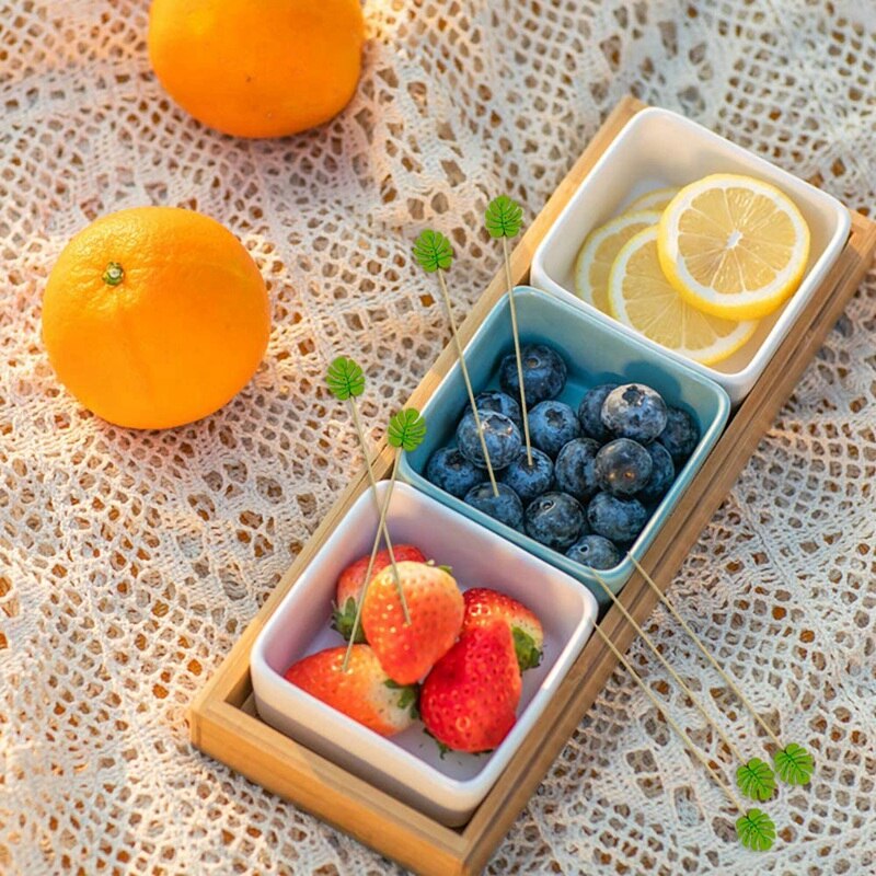 Palito de palito de bambú para decoración de , palito de Palito para ensalada, postre y cóctel, con hojas tropicales para magdalenas, 200 unidades