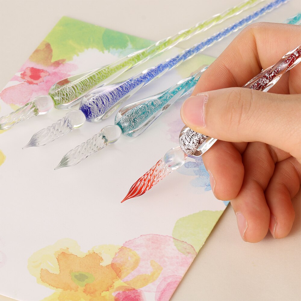 1PC Vintage Glass Dip Dipping Pen Filling Ink Signature Calligraphy Fountain Pen Writing Handmade Art Painting Supplies Tool