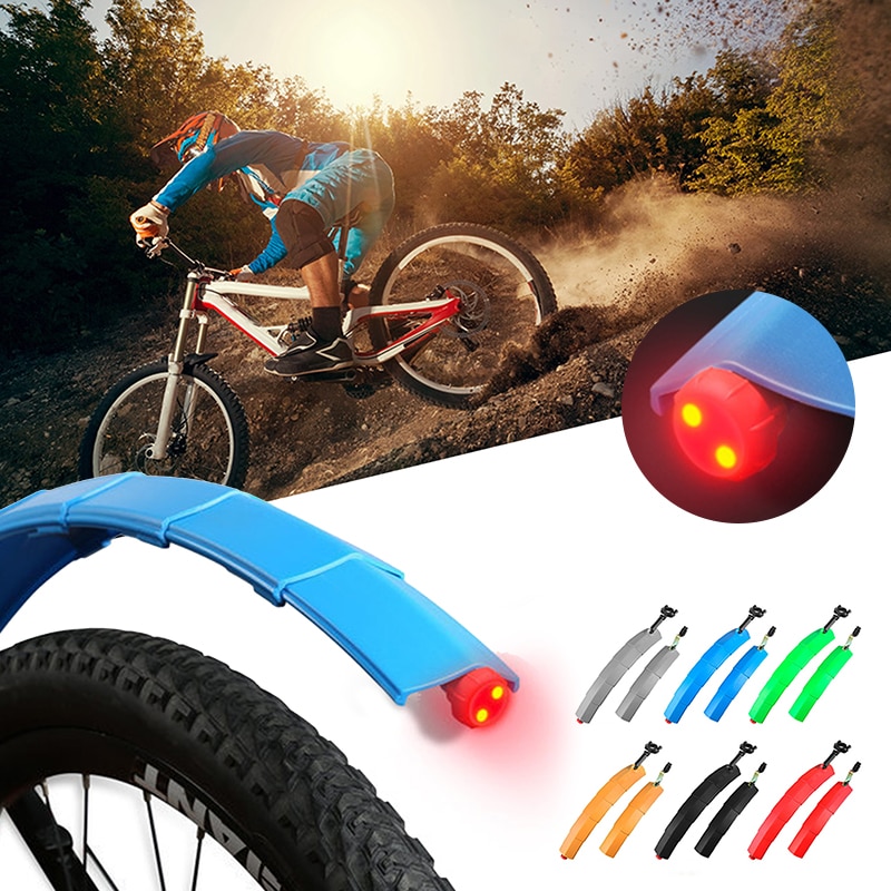 1 Pair Mountain Bike Mud Guard Telescopic Folding Bicycle Fender Set with Taillight MTB Mudguard Bicycle Front Rear Fender