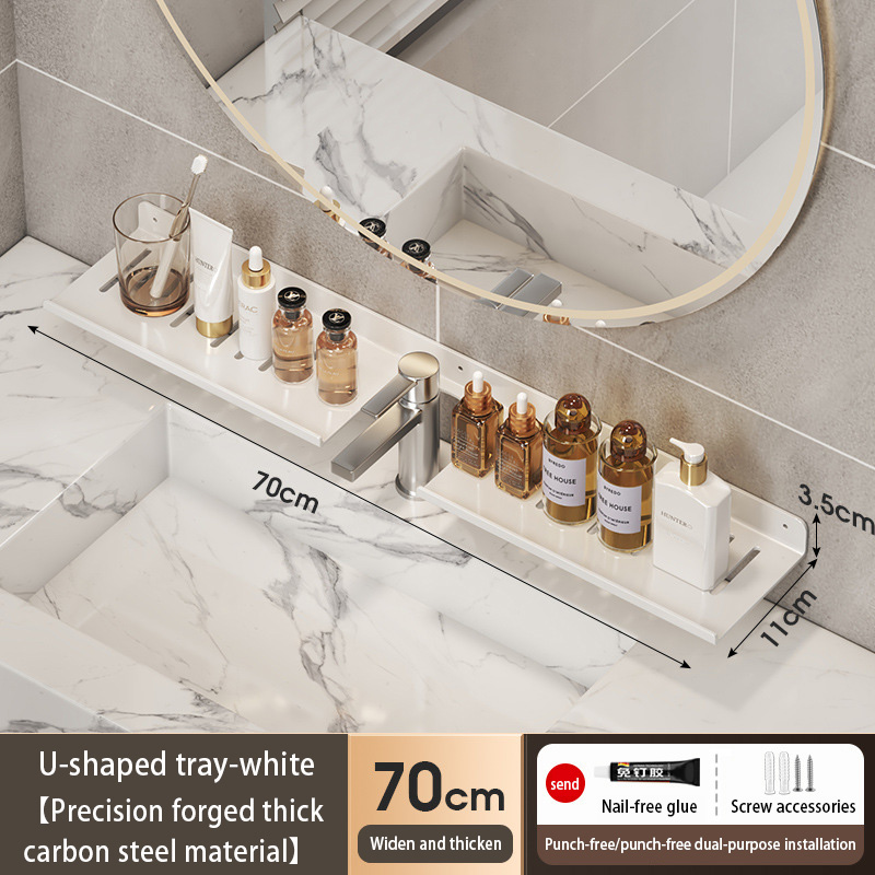 Bathroom U-Shaped Rack Wall Mount Floating Shelf Over Sink Organizer Wash Basin Groove Rack Punch-Free Storage Accessories: light green