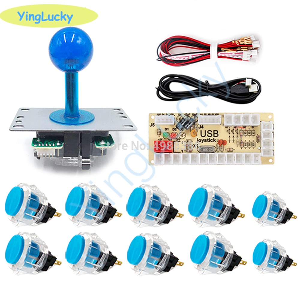 Kit de joystick d&#39;arcade avec encodeur USB, contrôleur PC + Joystick swan + boutons transparents pour jeux d&#39;arcade Mame raspberry pie: blue