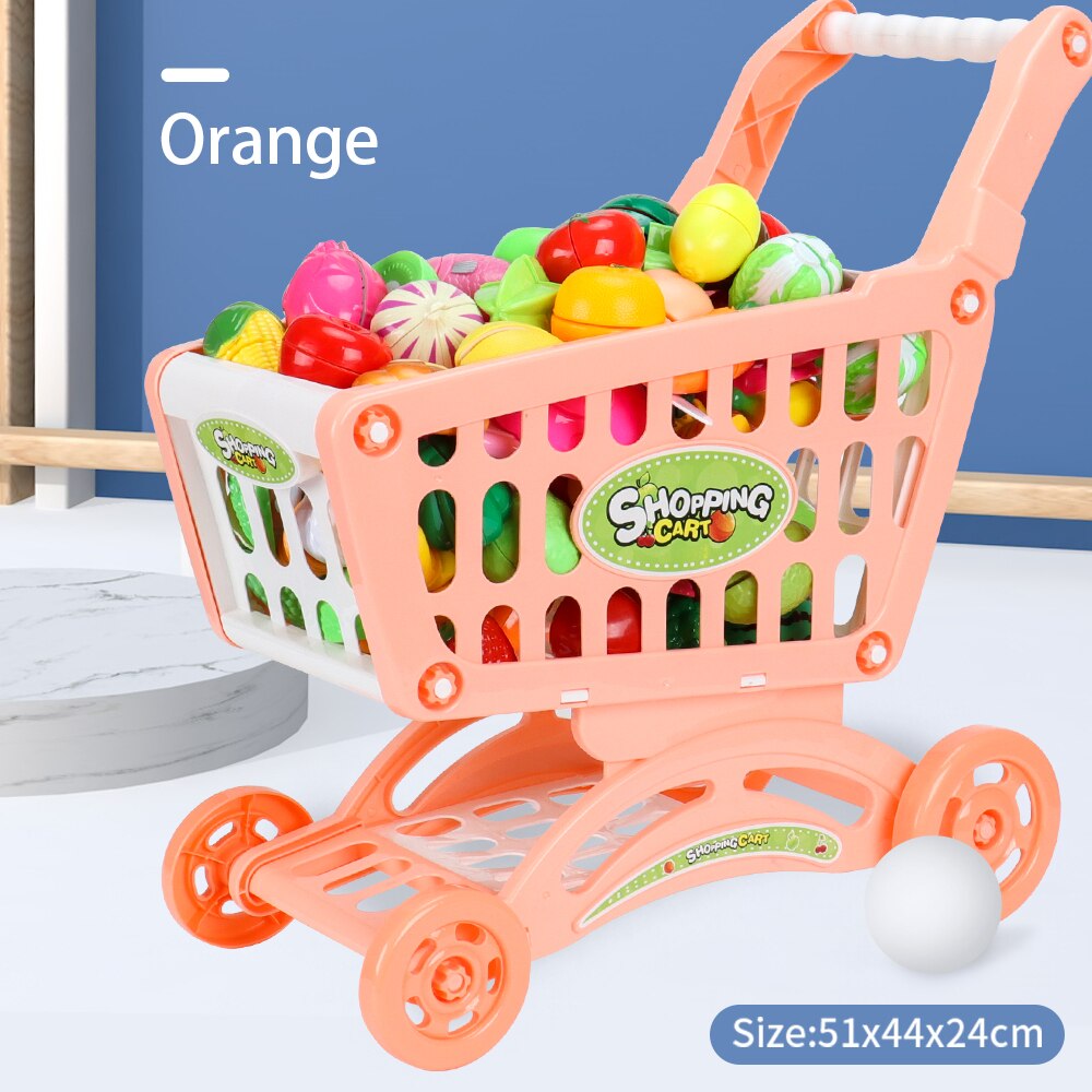 Pretend Winkelen Speelgoed Simulatie Speelhuis Meisjes Speelgoed Kinderen Winkelwagen Speelgoed Voor Meisjes Grote Supermarkt Trolley Push Auto G: orange car