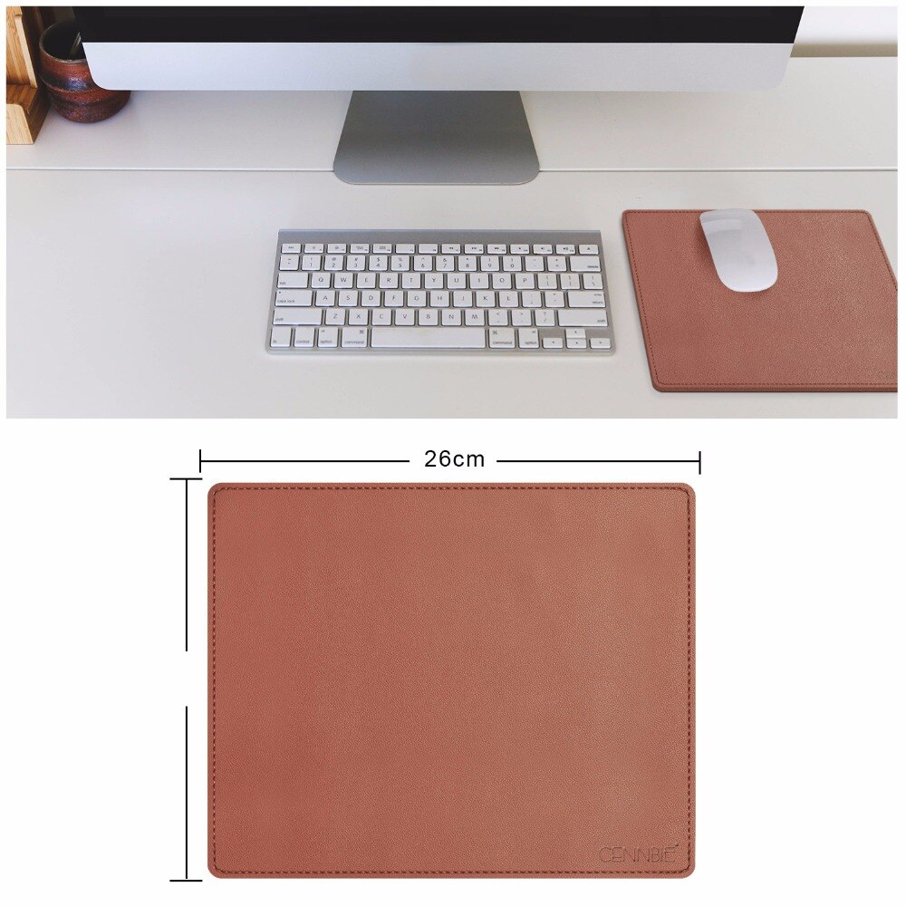 CENNBIE PU Leather Mouse Pad Water Proof Non-slip Base with Stitched Edges 10"x8" -BROWN