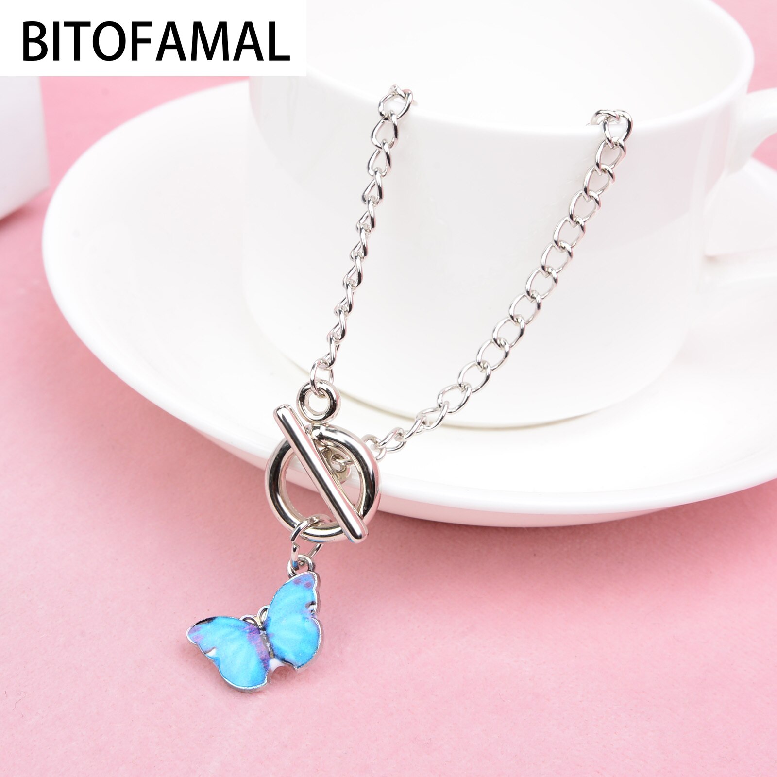 1 pçs azul roxo borboleta pingente pulseira simples palavra fivela corrente pulseira bom presente para mulher esposa filha diário popular