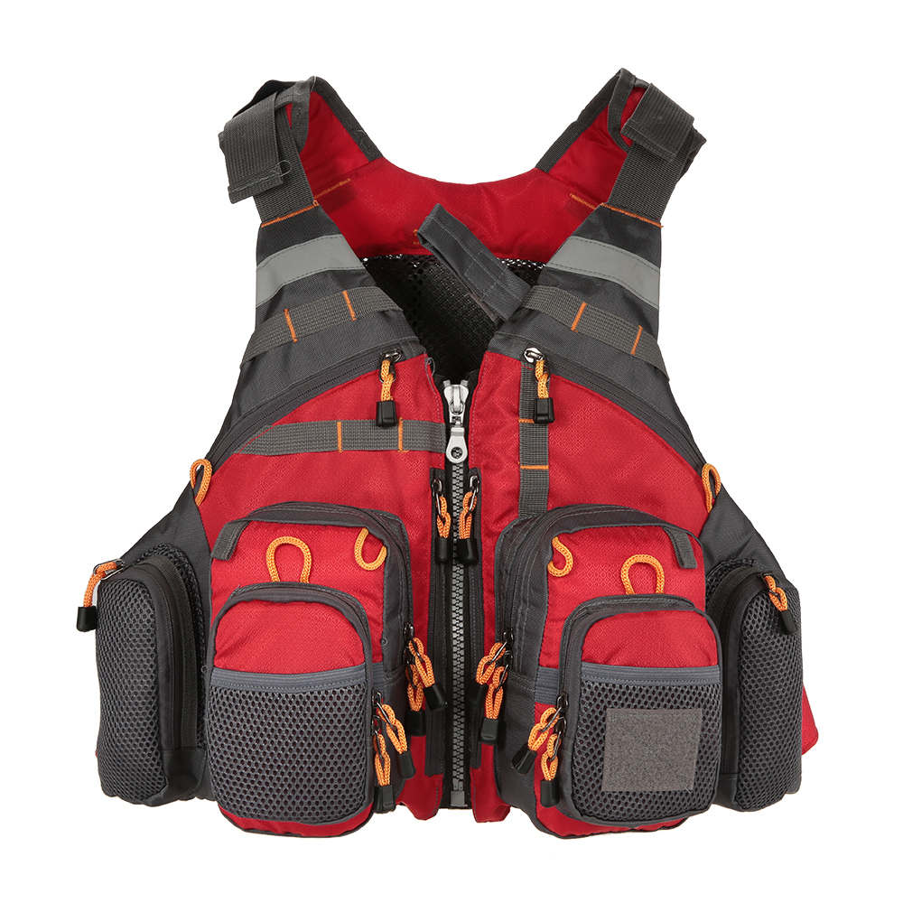 Lixada udendørs fluefiskervest liv superior 209lb leje redningsvest vest fleecet vest flydende til pesca: Rød med floam