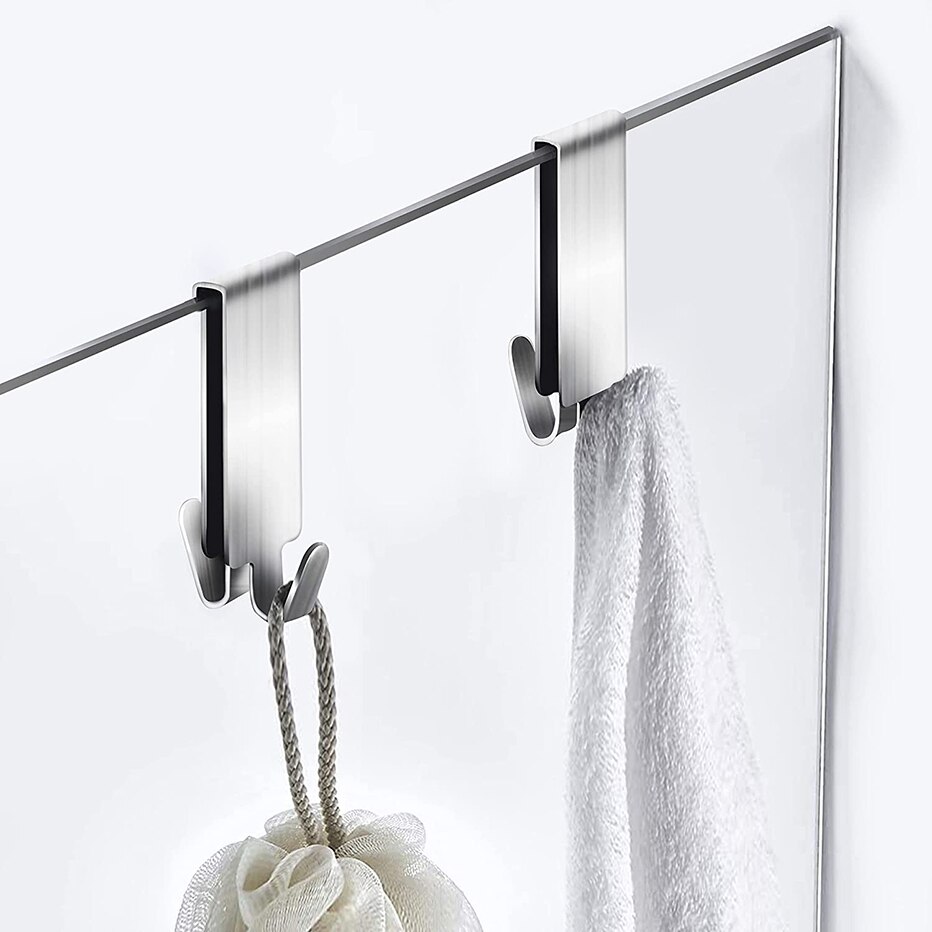 Stainless Steel Over Door Hanging Rack Bathroom Shower Door Hook for Towel Clothes Hanger Double Sides Glass Door Hanger