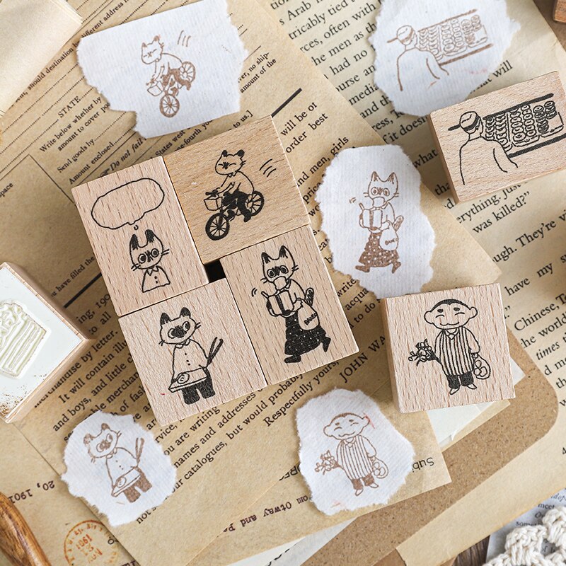 Gulee bakery Series Decoration stamp Cats wooden rubber stamps for scrapbooking stationery DIY craft standard seal