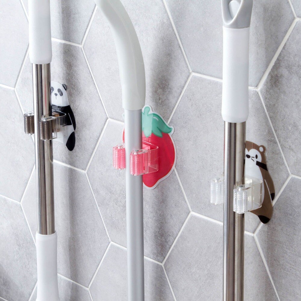 Wall Mounted Mop Holder Broom Gripper Umbrella Hanger Hook Brush Holder Rack Shelf Bathroom Organizer Rack