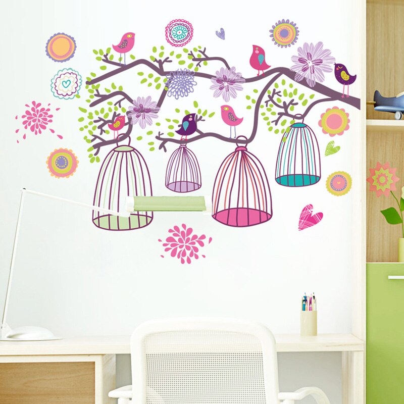 Kvist fuglebur wallsticker til børn babyværelser stue soveværelse baggrund dekorationer tapet børnehave aftagelige klistermærker