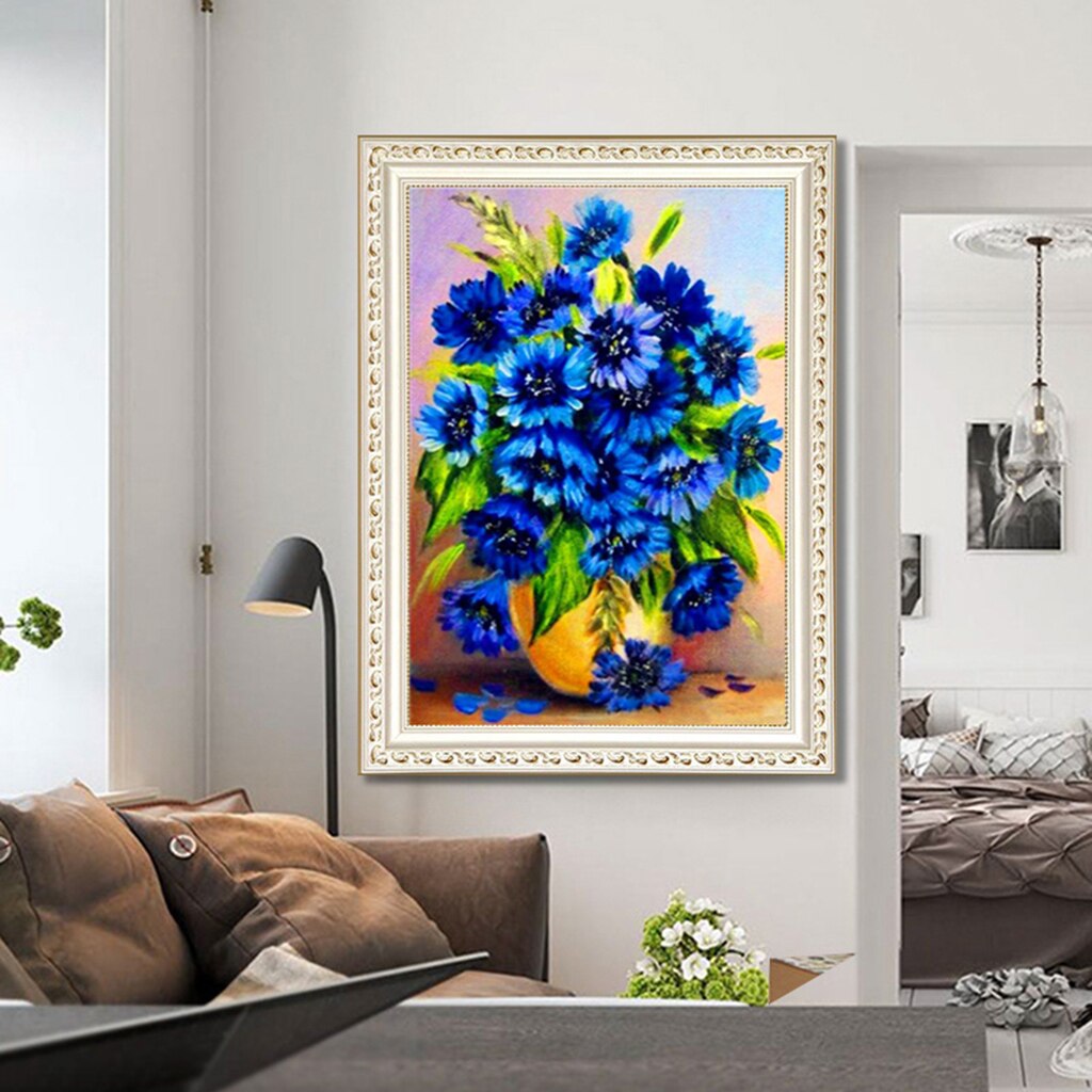 DIY 5D Diamond Painting Kits, Blue Flowers Crystal Rhinestone Embroidery Arts Craft for Home Wall Decoration,30 * 20 cm
