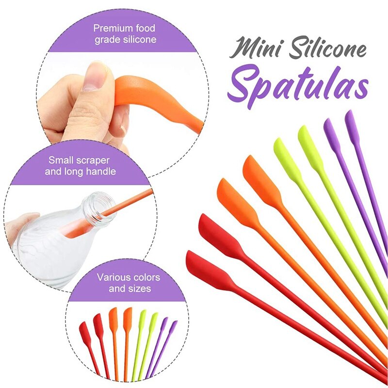 Mini Silicone Spatulas, 8 Pack Small Silicone Makeup Spatulas Last Spatula Scrapers Mini Jar Scraper for Kitchen