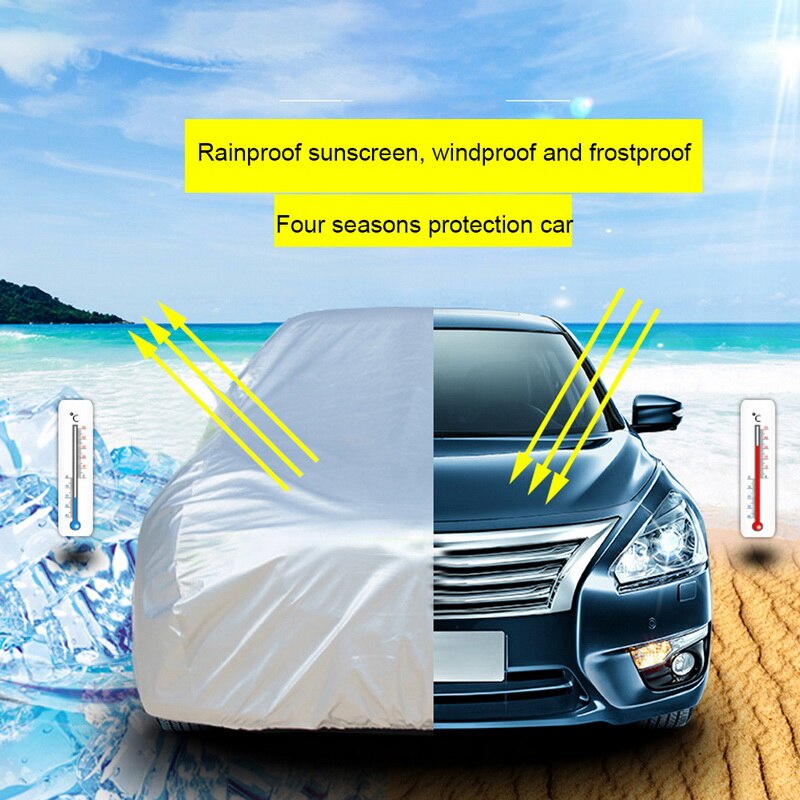 1 ud. Cubiertas para coche entero Universal nieve polvo sol sombra ultravioleta cubierta plata clara Auto Protector de exterior cubre polvo lluvia resistente