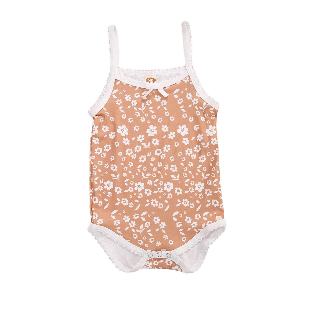 Focusnorm 0-24M Zomer Kids Meisjes Bodysuits Bloemen Print Mouwloze Jumpsuits Boog Mooie Outfits 3 Kleuren: Geel / 3M