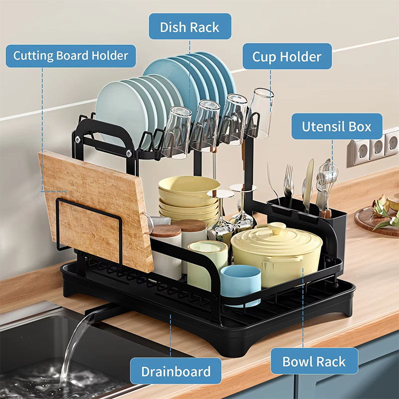 Dish storage rack drain bowl rack kitchen bowl rack storage rack double-layer drain bowl rack chopstick knife fork storage rack