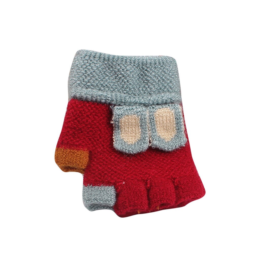 Alla moda Della Rappezzatura Inverno Bambini Mitten Guanti Guanti Per Bambini Guanti Mezzi della Barretta Del Fumetto Caldo Guanti A Maglia Per Bambini перчатки женские: Red