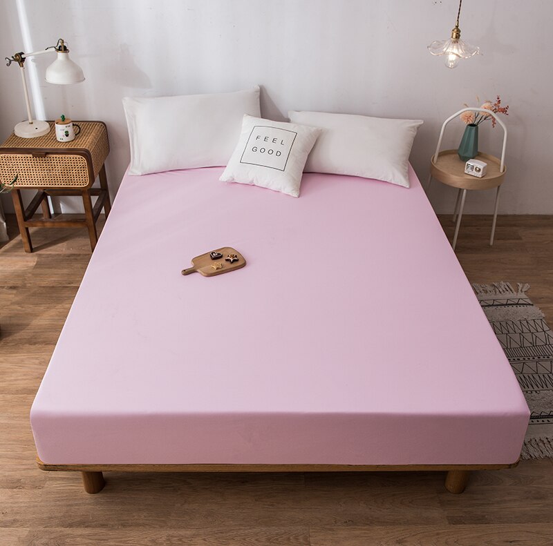 Soft Fit Waterproof Bed Sheet Mattress Cover With Elastic Band Sheets At 4 Sides（Without Pillowcase）: tao hua fen / 150x200x25cm